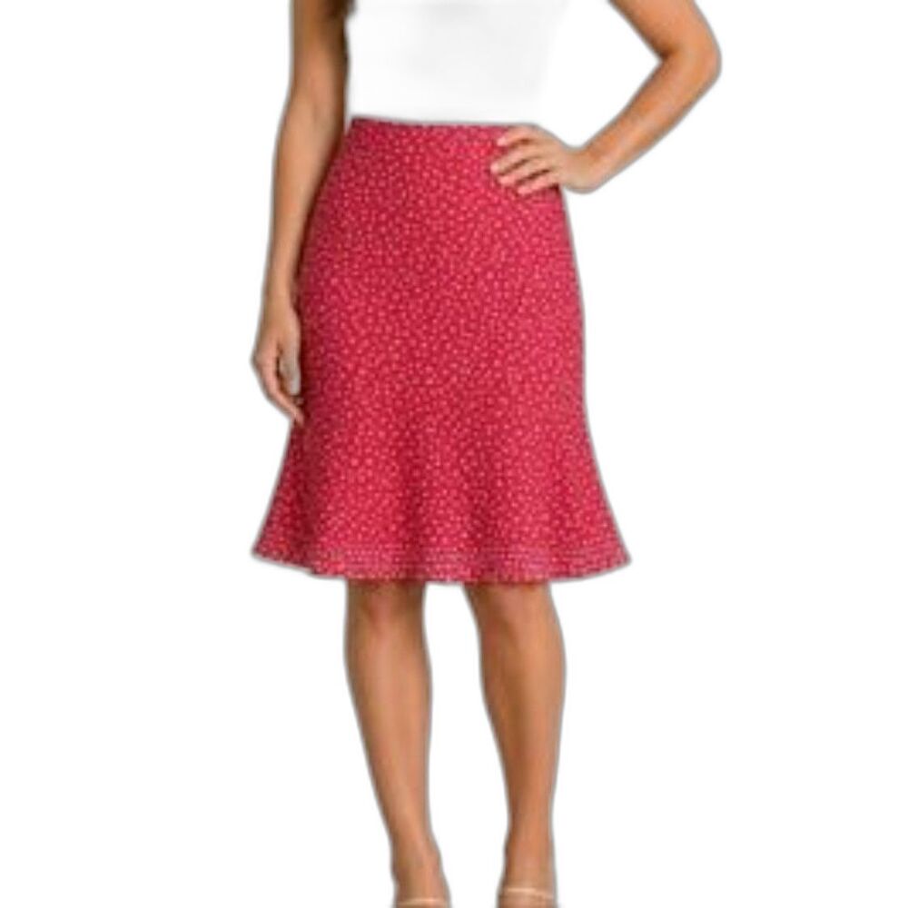 Ann Taylor LOFT Vintage Red Ditsy Floral Flounce Trumpet Skirt Size 8 Y2K